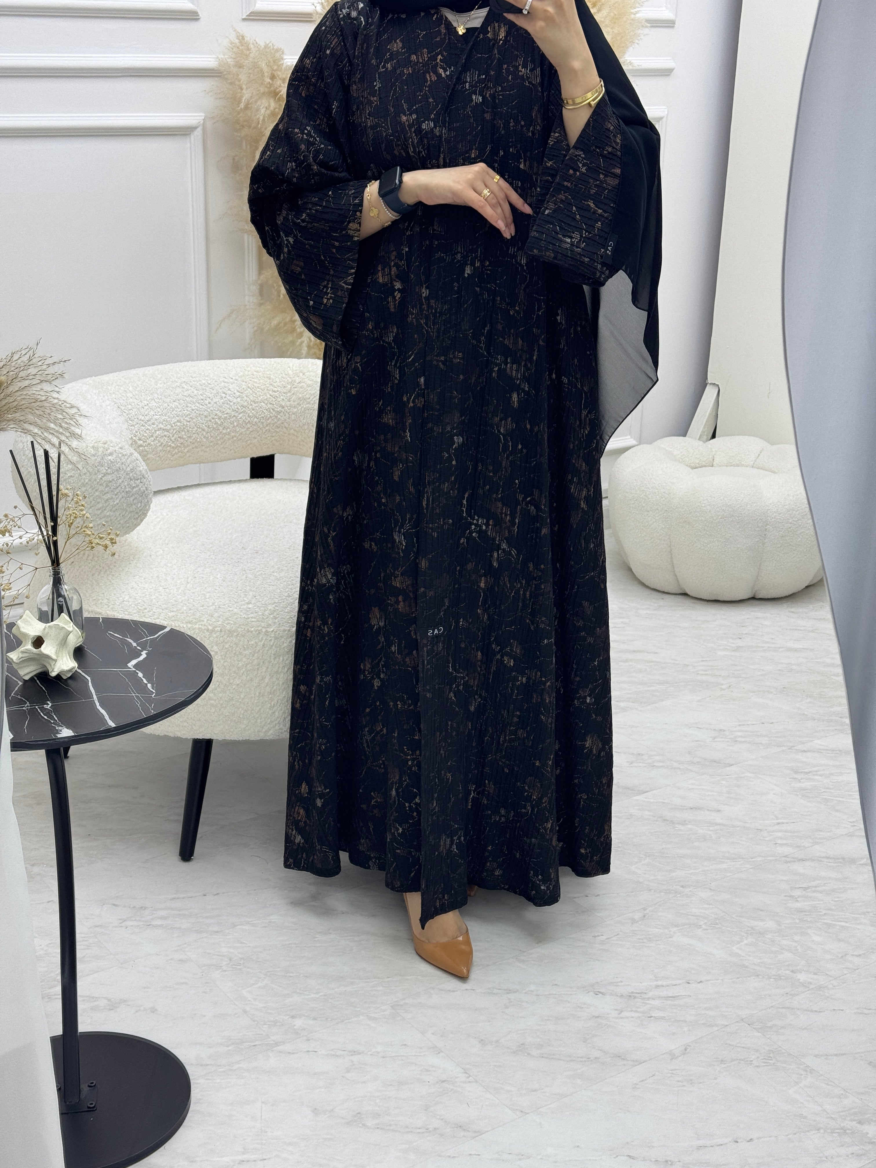 C 0922 Gold Leaf Printed Abaya