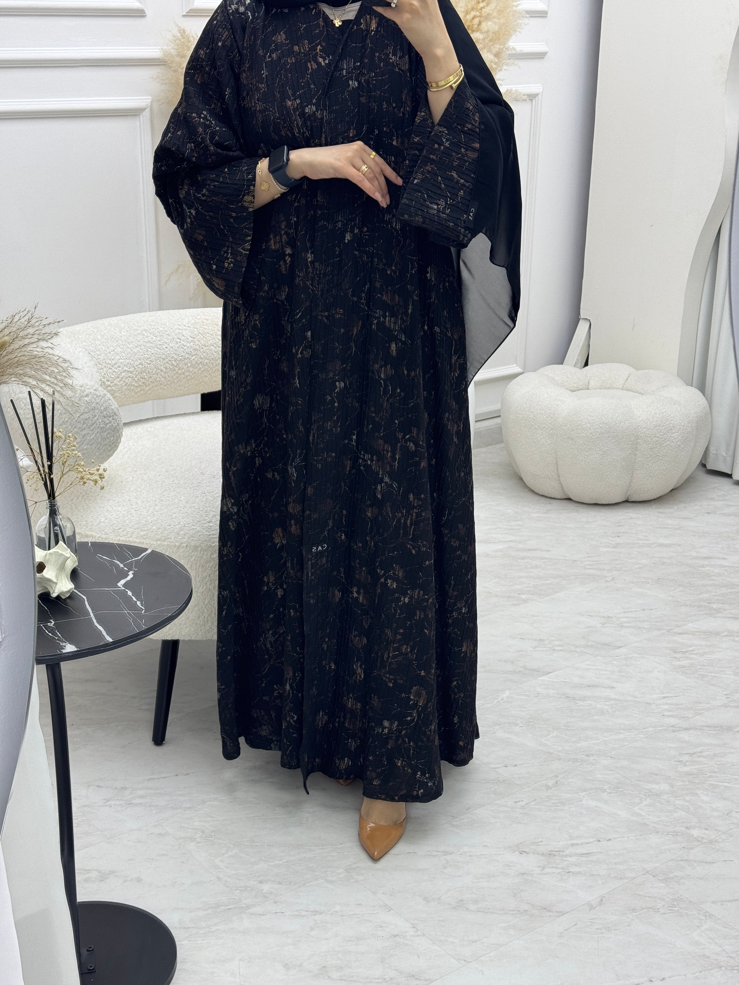 C 0922 Gold Leaf Printed Abaya