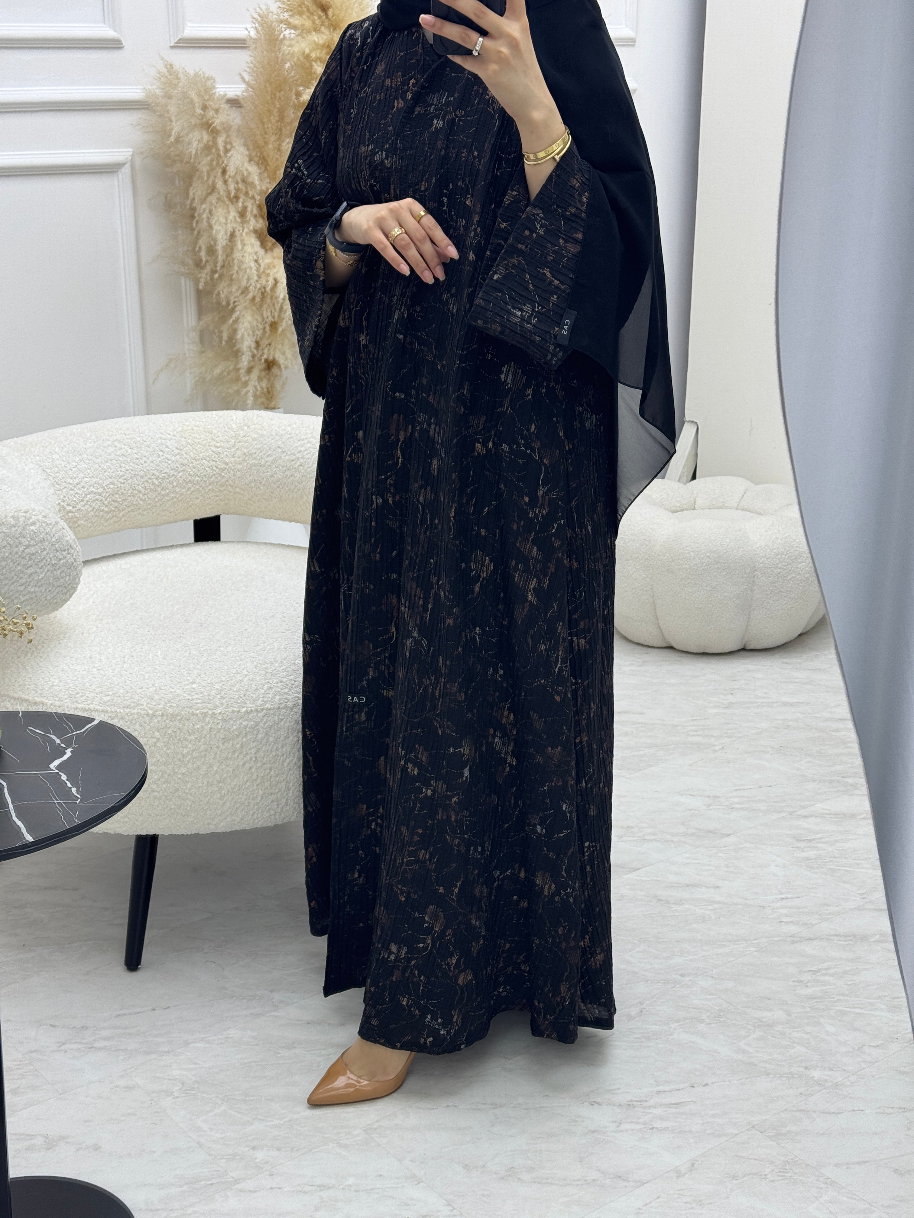 C 0922 Gold Leaf Printed Abaya