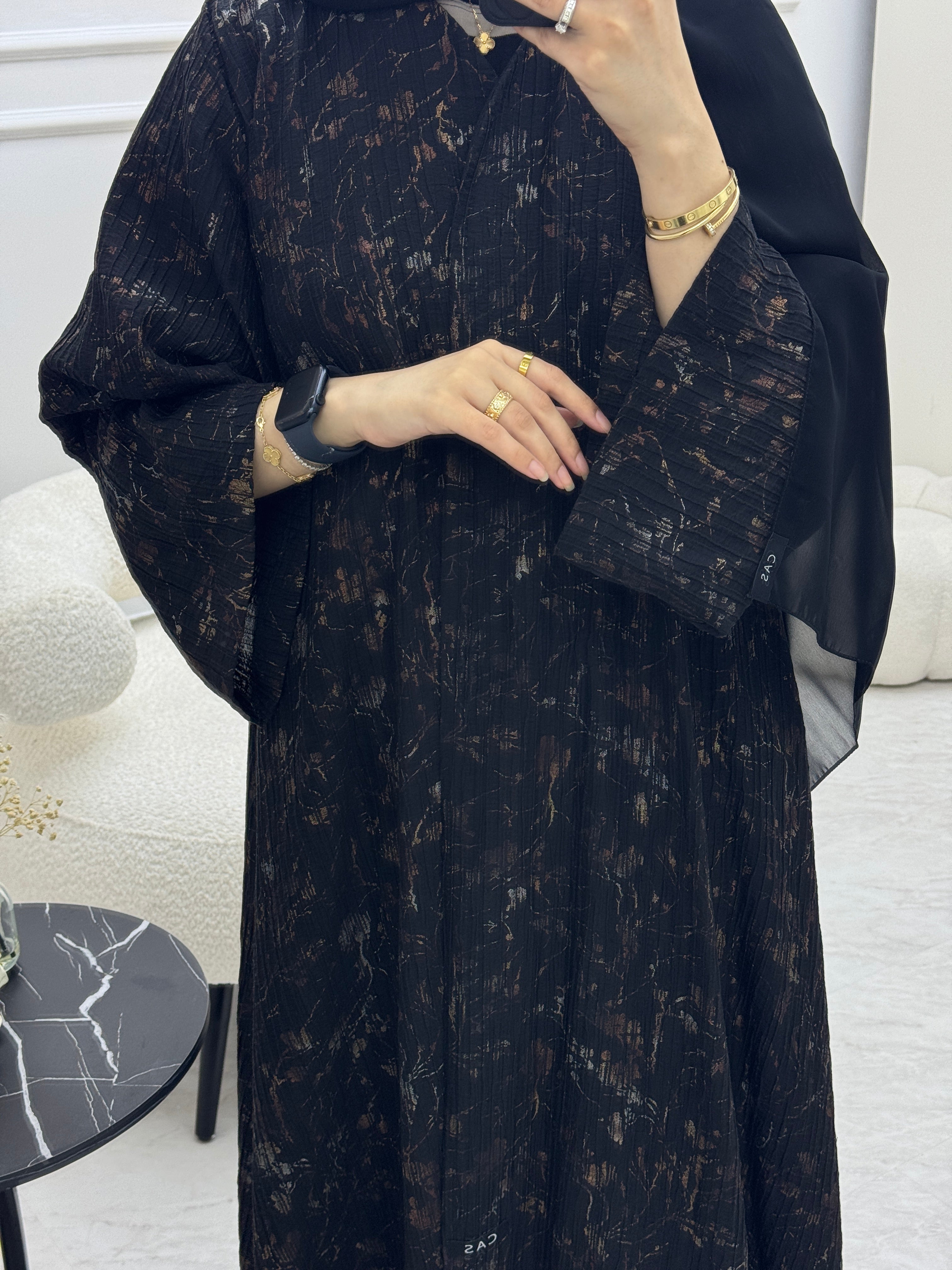 C 0922 Gold Leaf Printed Abaya