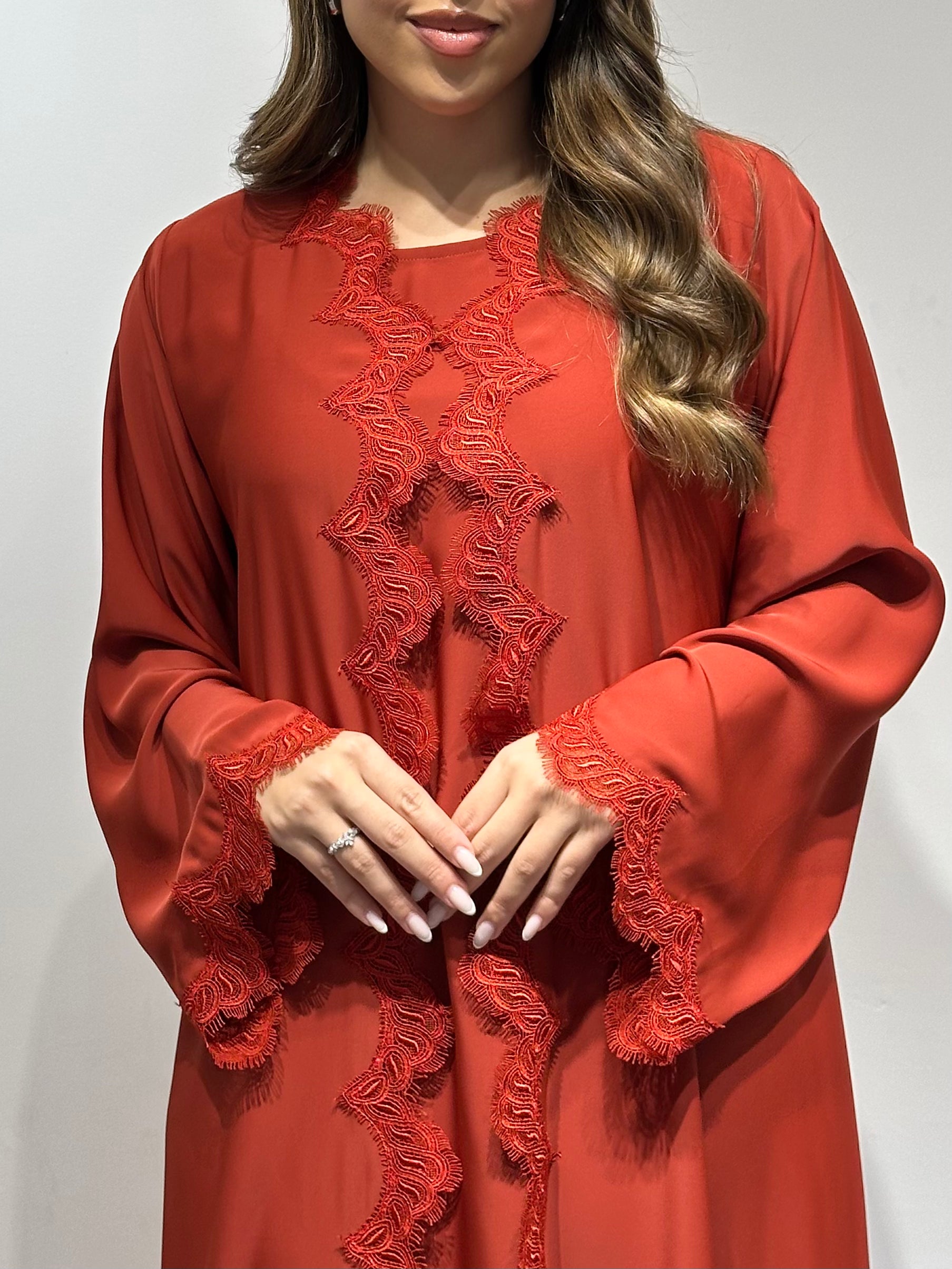 C 1595 Burnt Orange Lace Abaya
