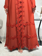 C 1595 Burnt Orange Lace Abaya