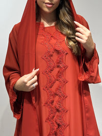 C 1595 Burnt Orange Lace Abaya - XS / 49