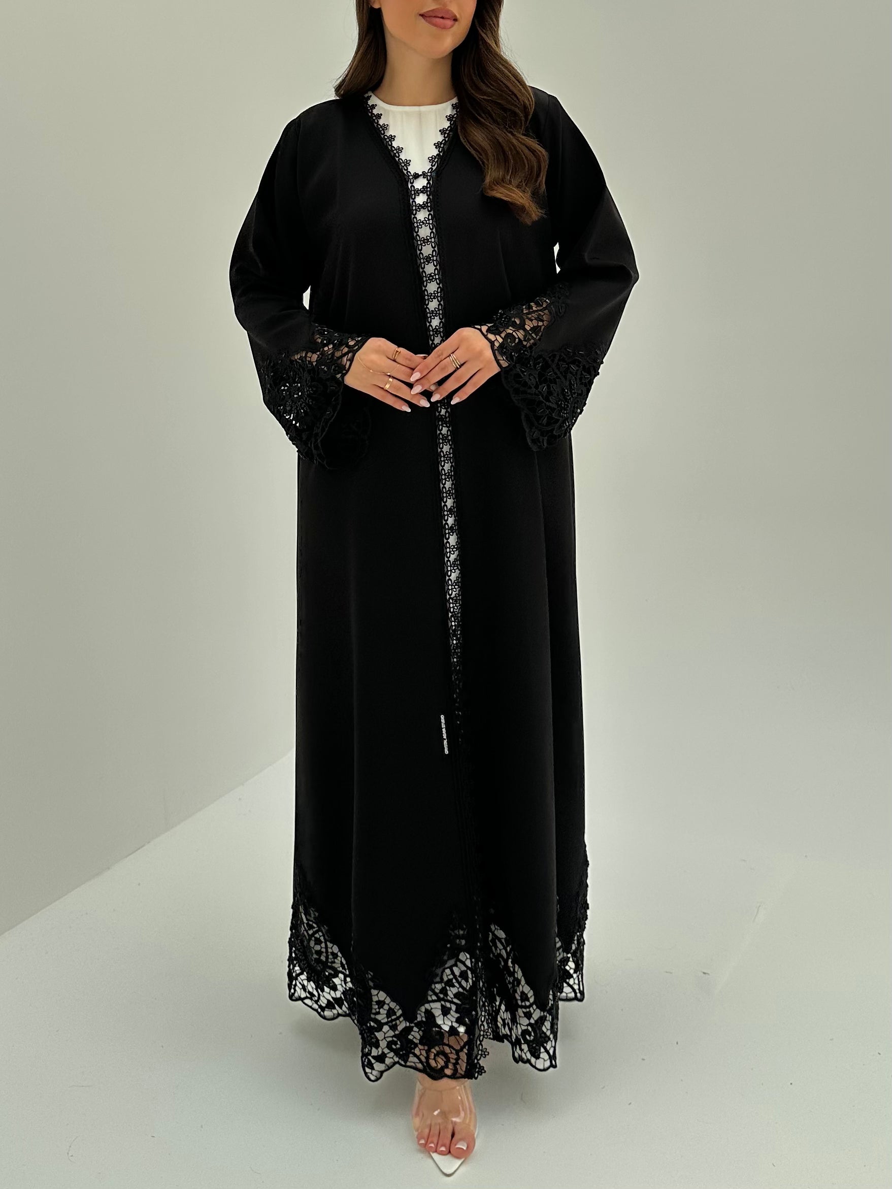 C 1881 Black Beaded Lace Abaya