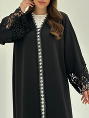 C 1881 Black Beaded Lace Abaya