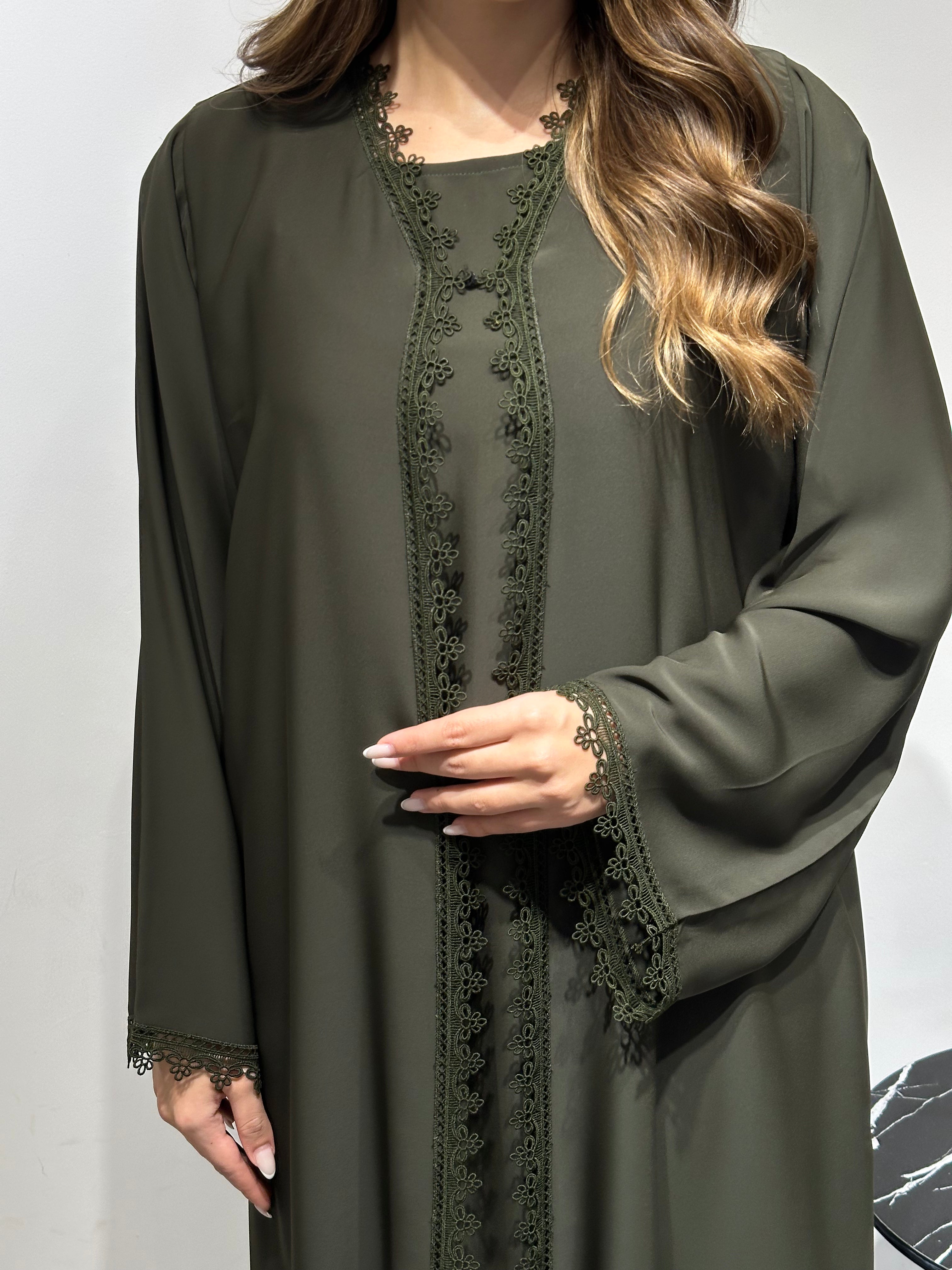C 1596 Olive Green Lace Abaya