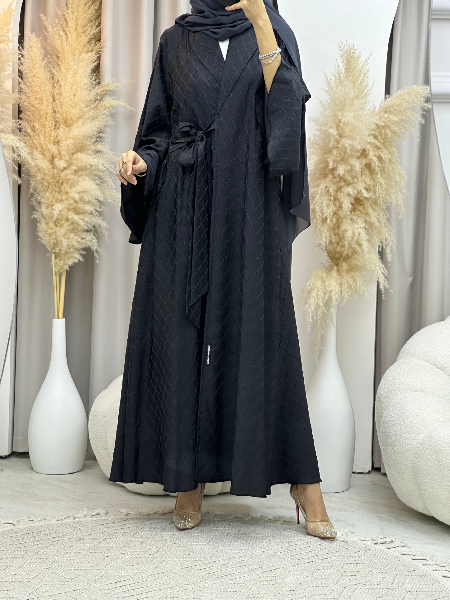 C 0005-05 Grey Overlap Silk Abaya