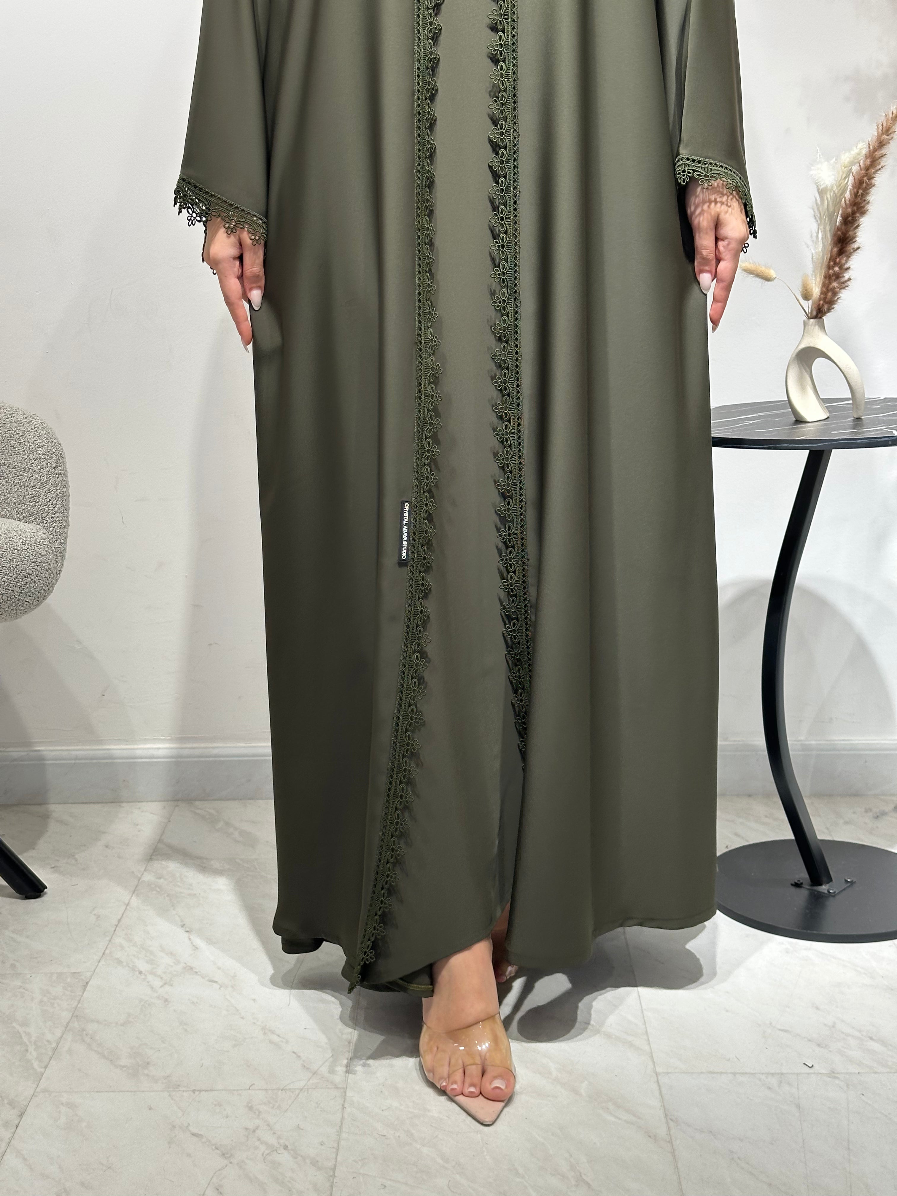C 1596 Olive Green Lace Abaya