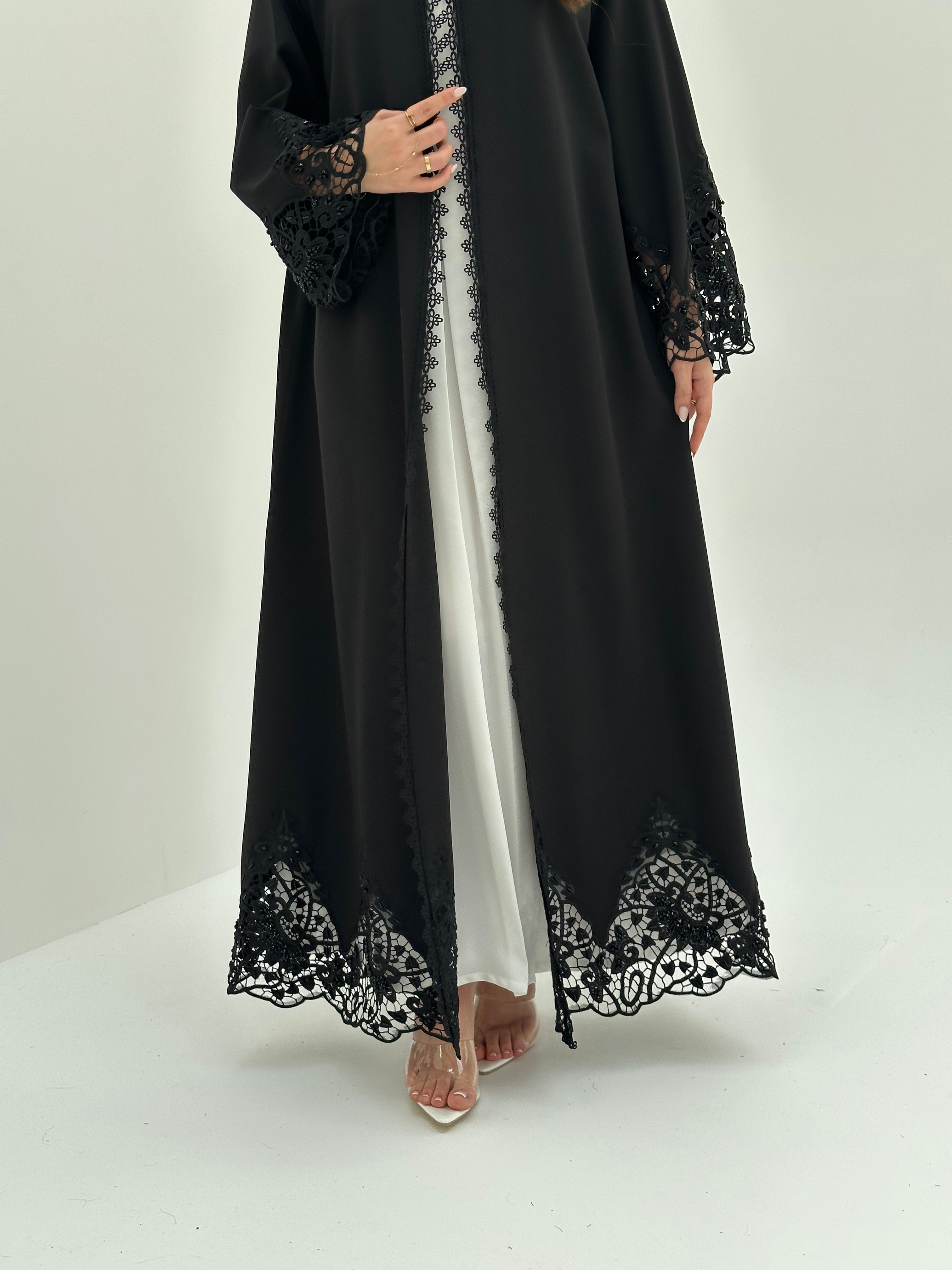 C 1881 Black Beaded Lace Abaya
