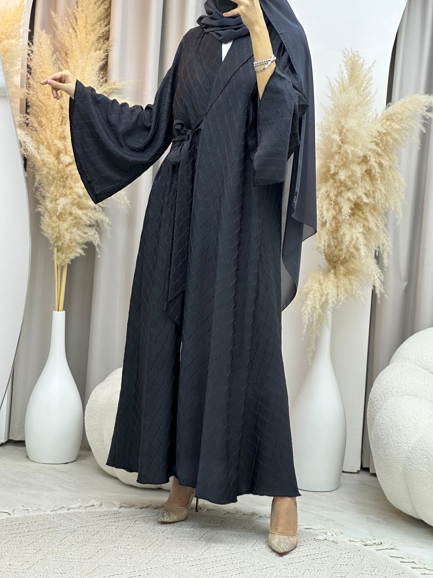 C 0005-05 Grey Overlap Silk Abaya