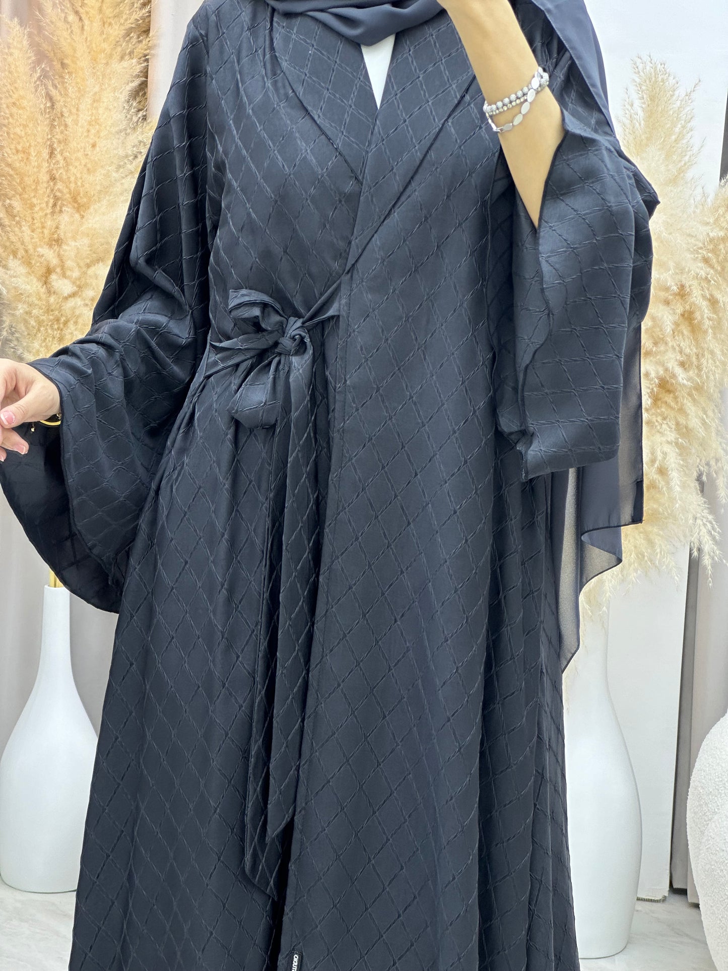 C 0005-05 Grey Overlap Silk Abaya