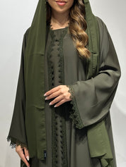 C 1596 Olive Green Lace Abaya