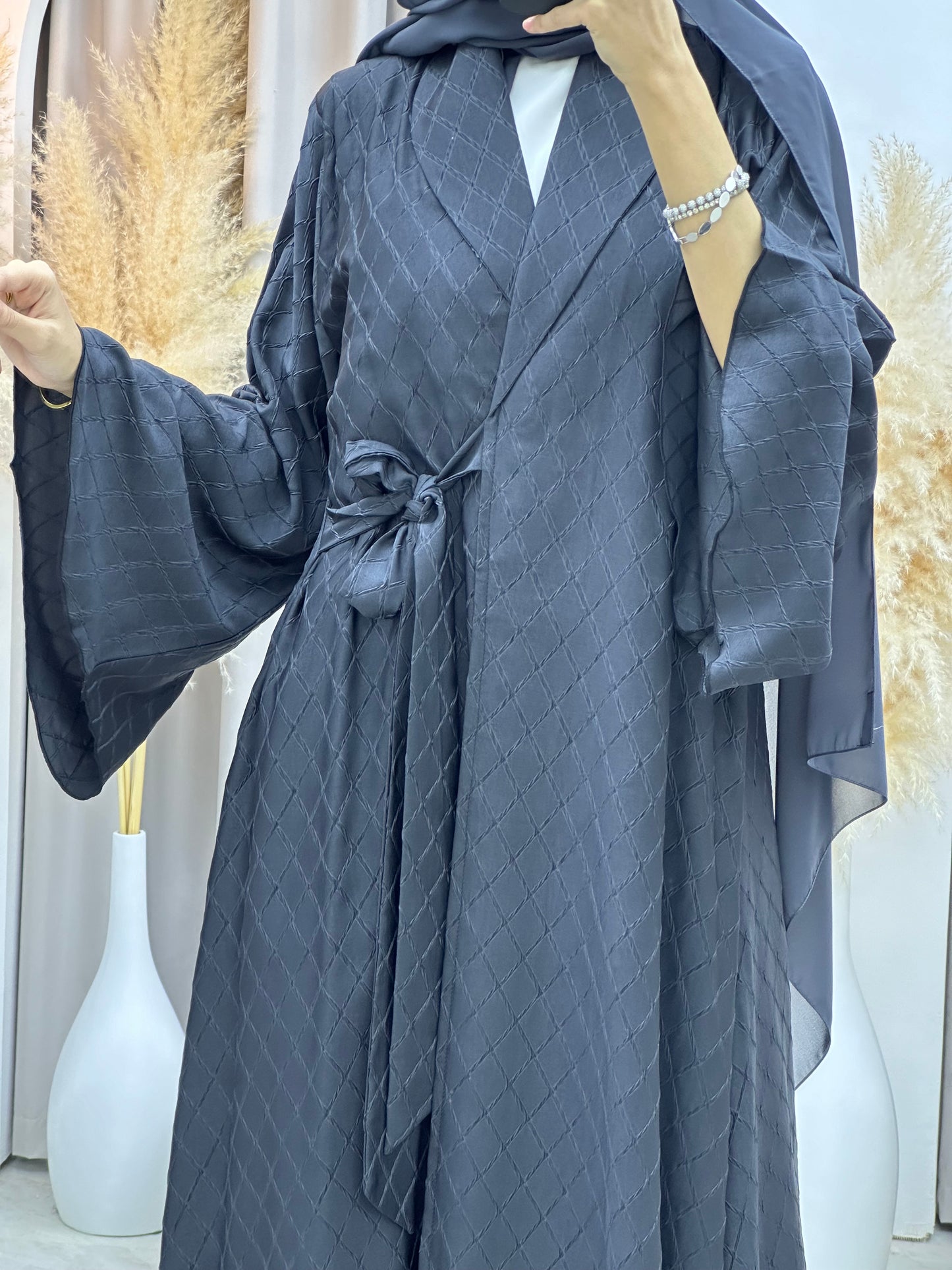 C 0005-05 Grey Overlap Silk Abaya