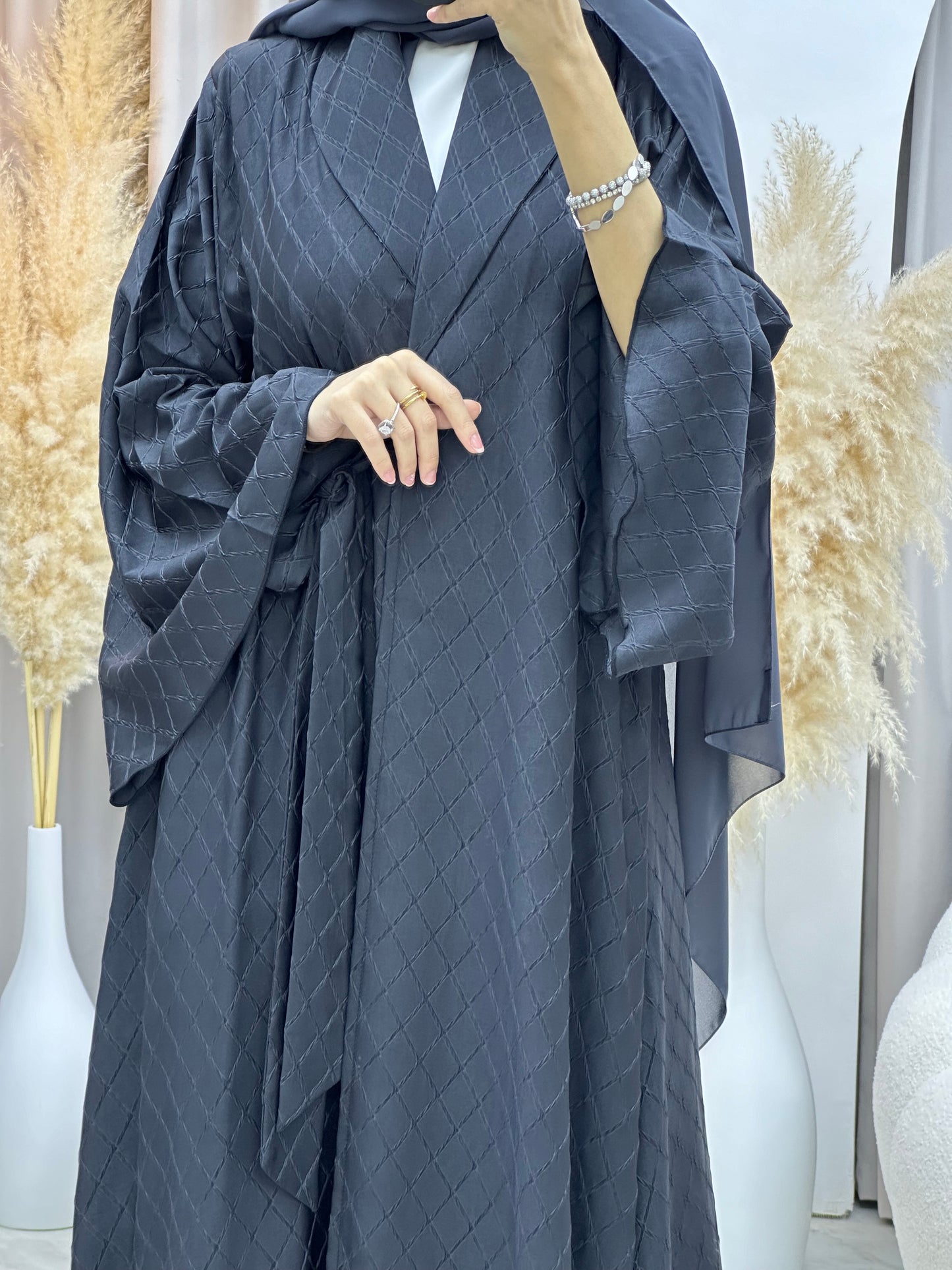 C 0005-05 Grey Overlap Silk Abaya