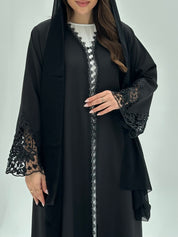 C 1881 Black Beaded Lace Abaya