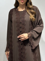 C 1597 Deep Brown Lace Abaya