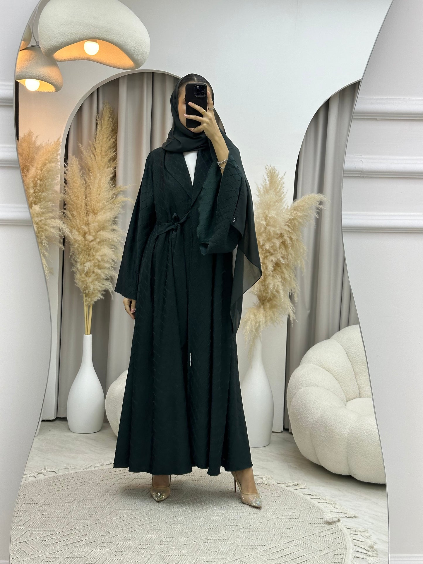 C RTW 0005-06 Green Overlap Silk Abaya