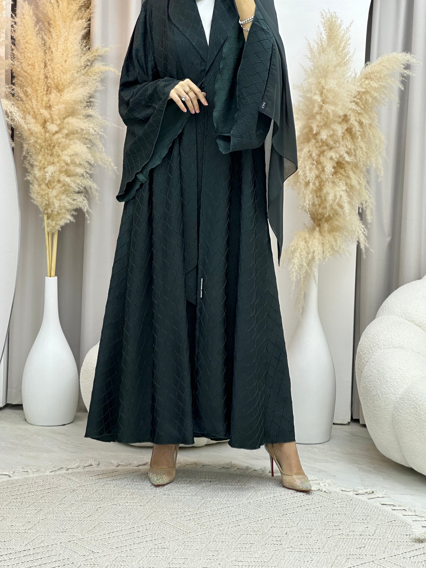 C 0005-06 Green Overlap Silk Abaya