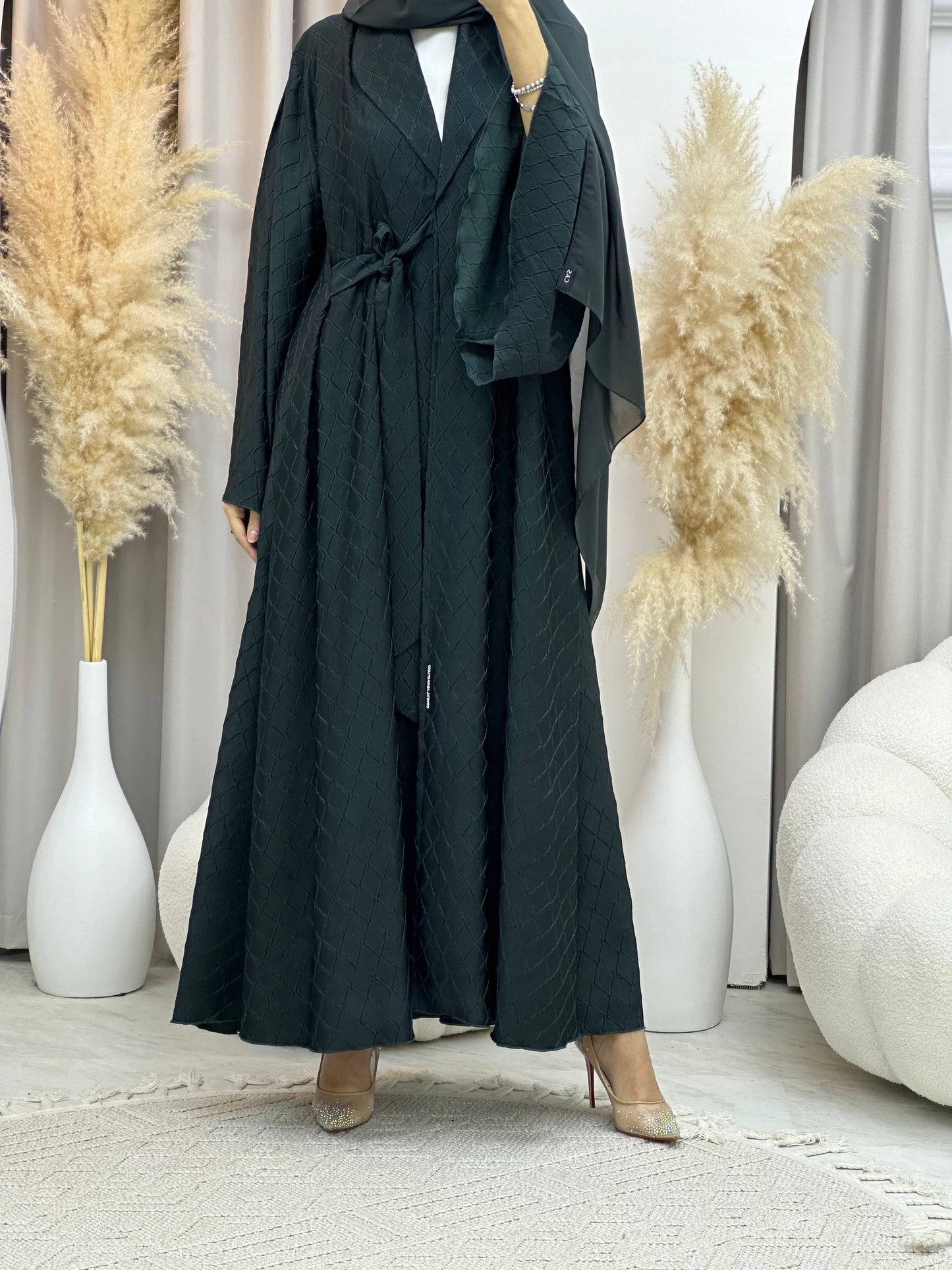 C 0005-06 Green Overlap Silk Abaya