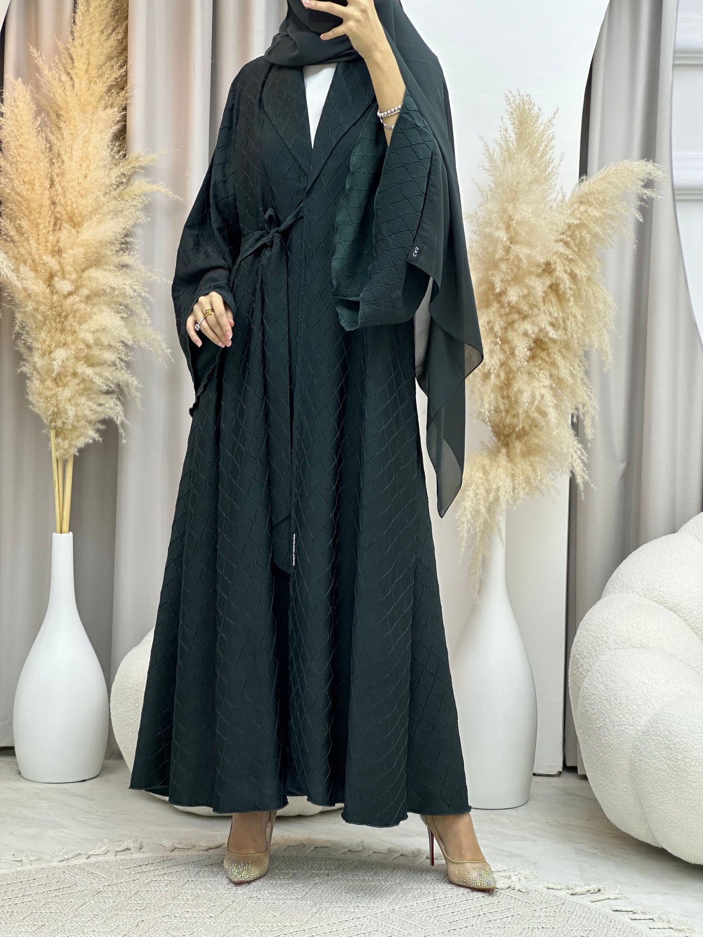 C 0005-06 Green Overlap Silk Abaya