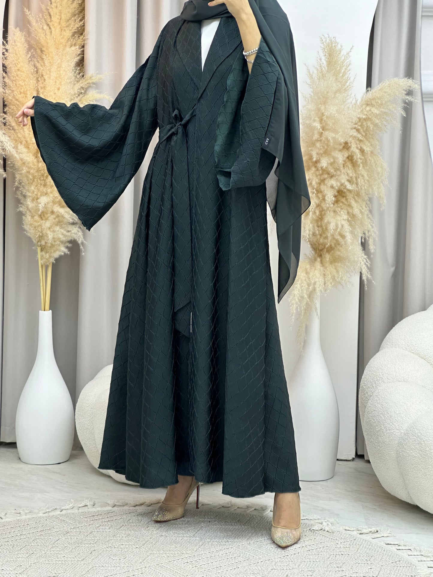 C 0005-06 Green Overlap Silk Abaya