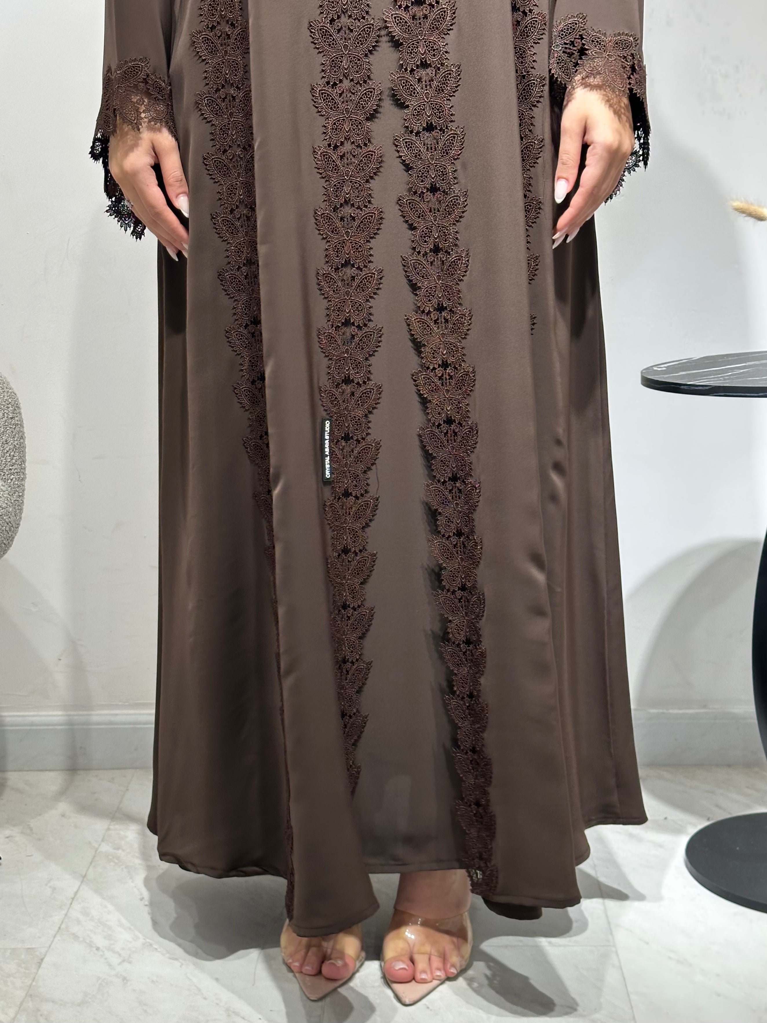 C 1597 Deep Brown Lace Abaya