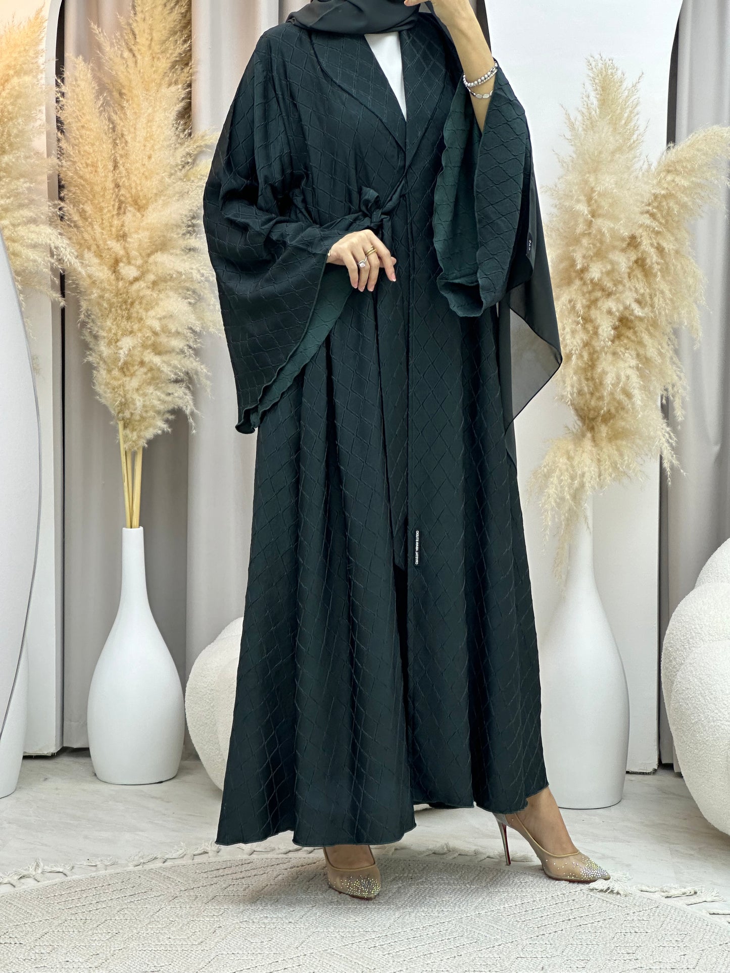 C RTW 0005-06 Green Overlap Silk Abaya