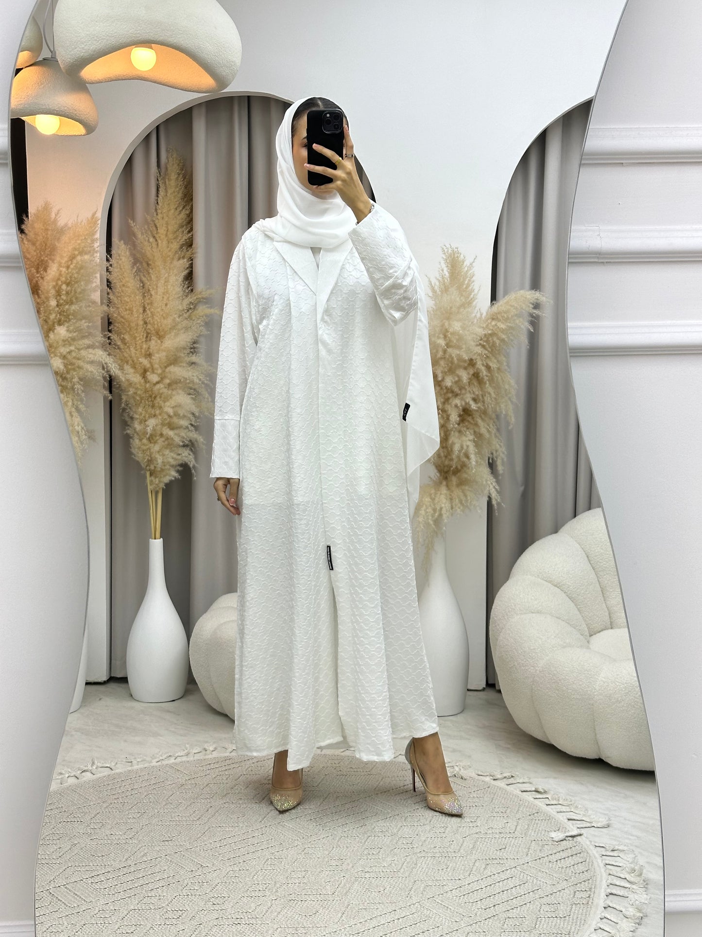 C 0006-01 White Coat Silk Eid Abaya