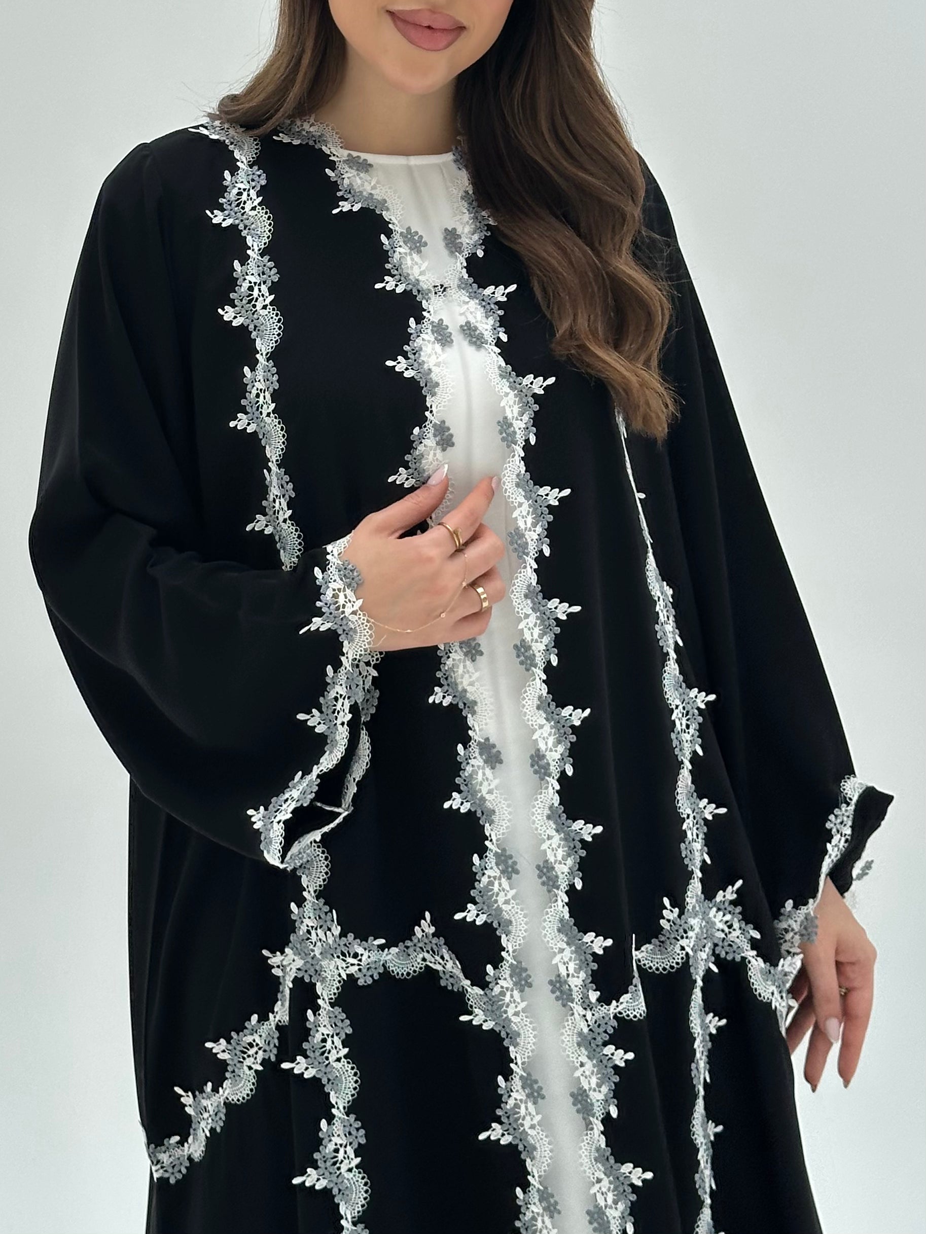 C 1884 Black Floral Lace Abaya