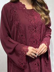 C 1599 Burgundy Lace Abaya