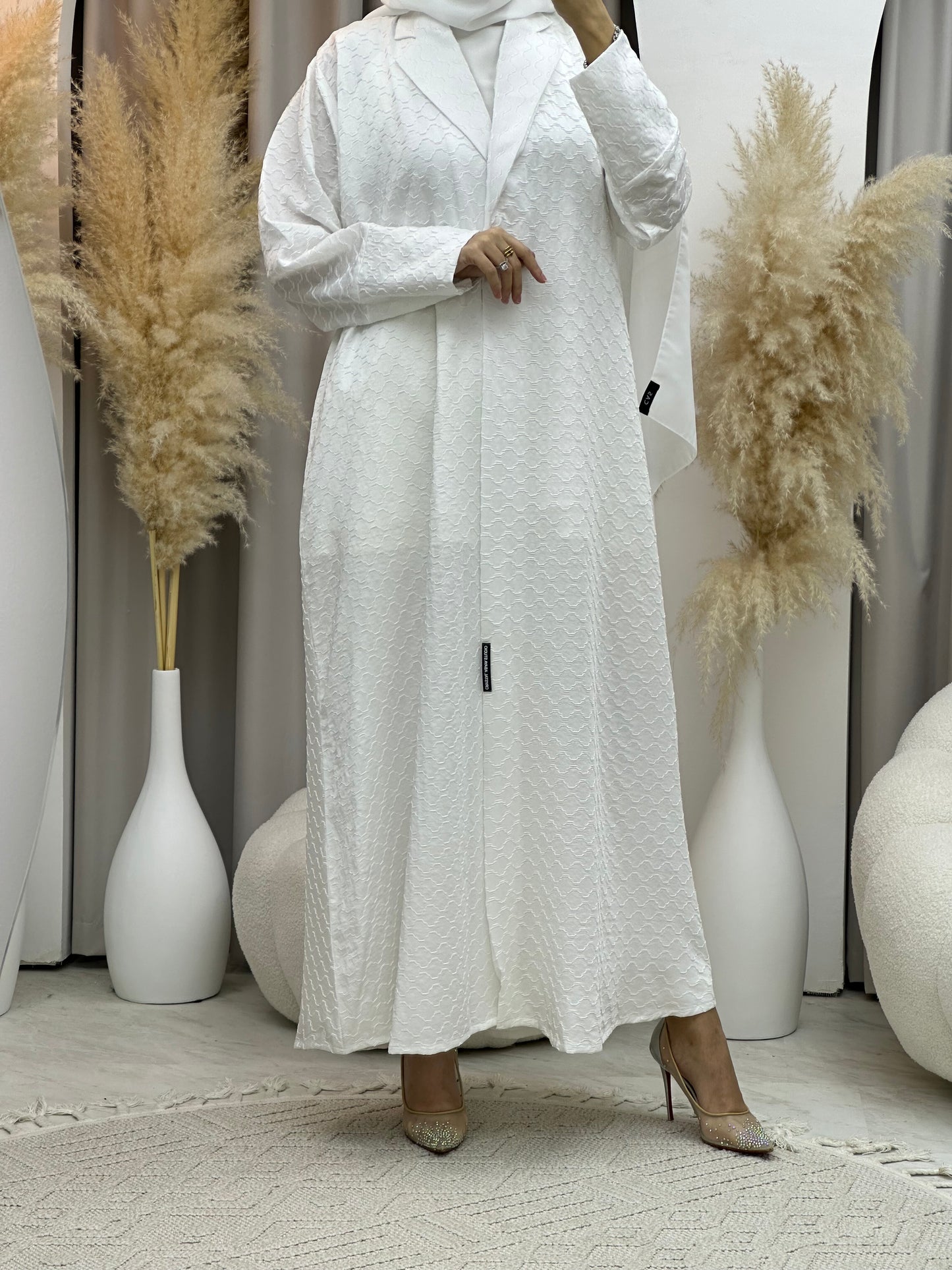 C 0006-01 White Coat Silk Eid Abaya