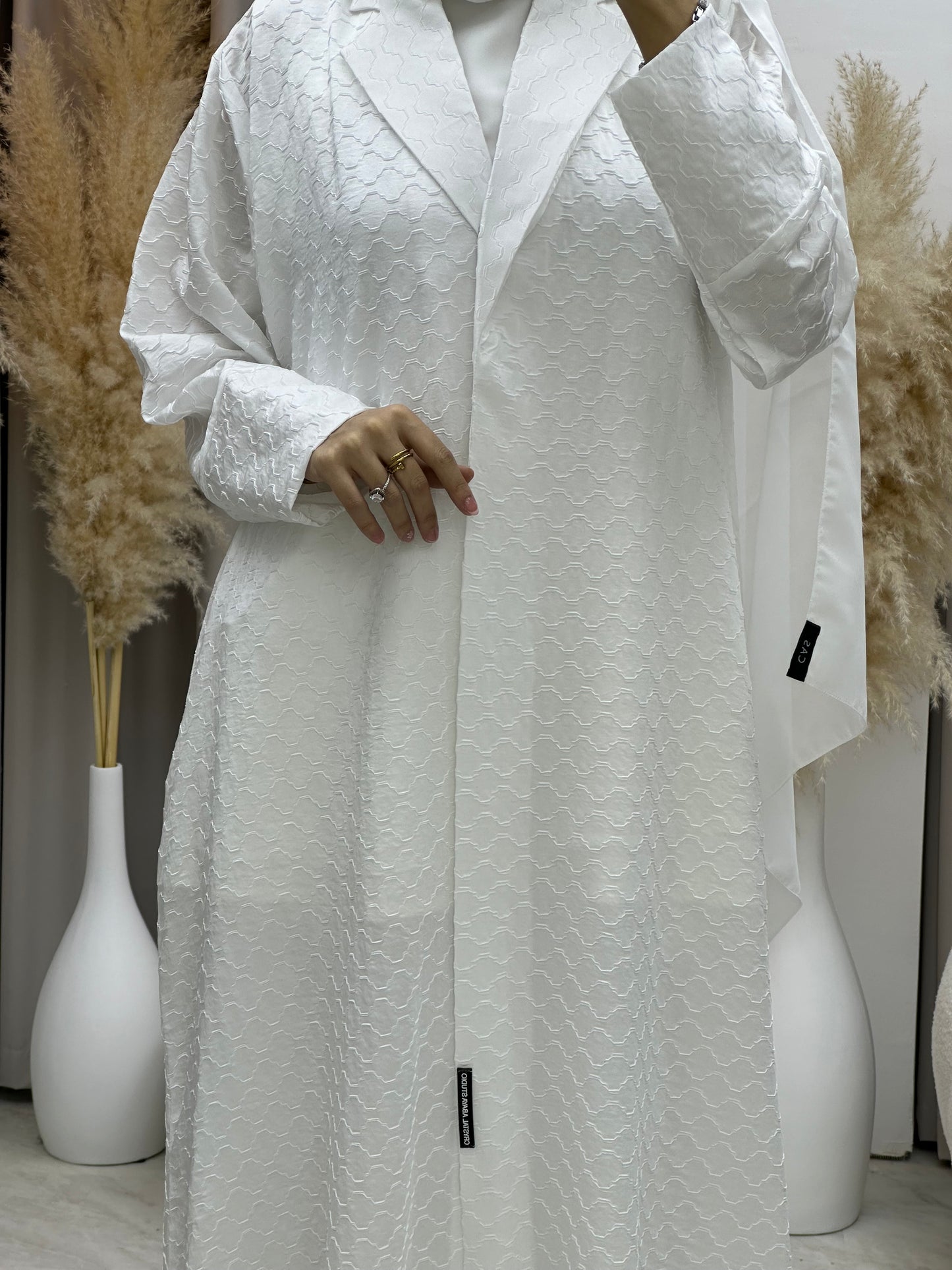 C 0006-01 White Coat Silk Eid Abaya