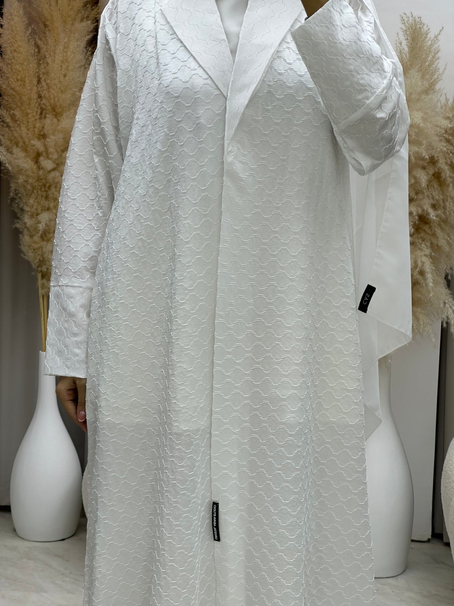 C 0006-01 White Coat Silk Eid Abaya