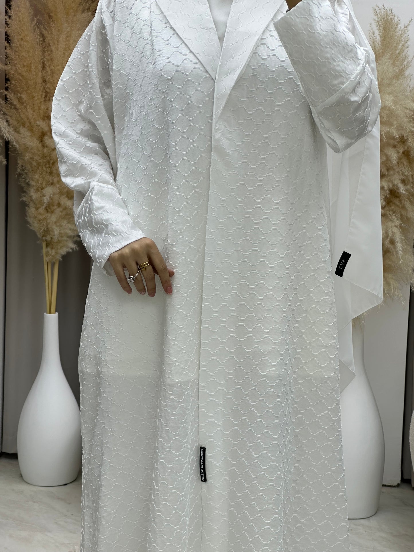 C 0006-01 White Coat Silk Eid Abaya