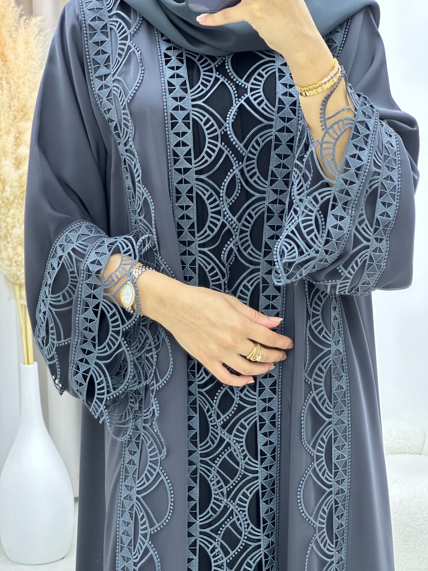 C 0218 Grey Lace Abaya