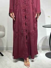 C 1599 Burgundy Lace Abaya