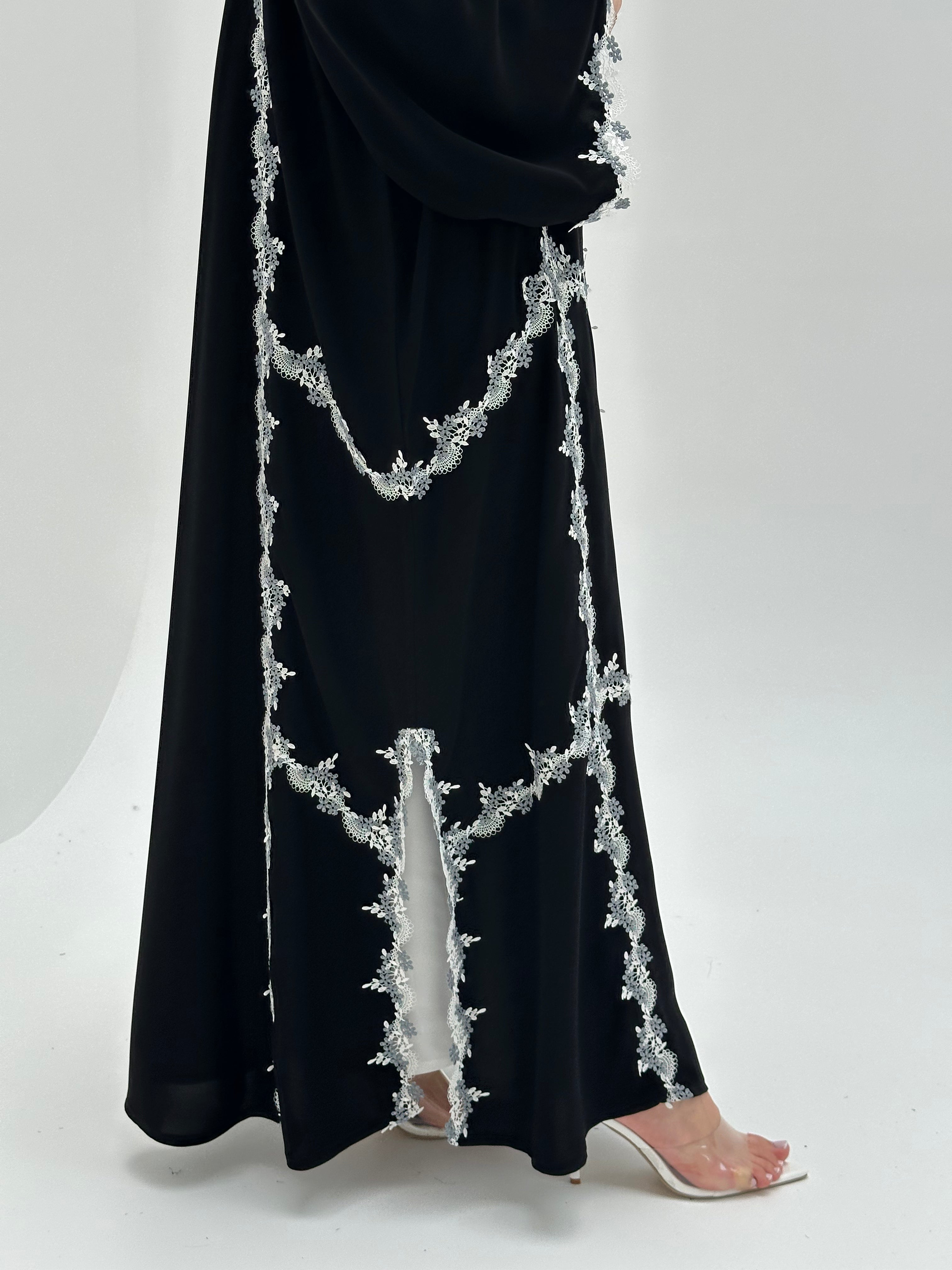 C 1884 Black Floral Lace Abaya