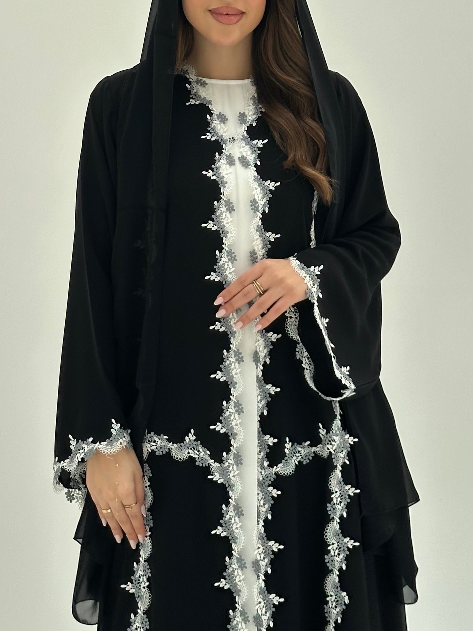 C 1884 Black Floral Lace Abaya