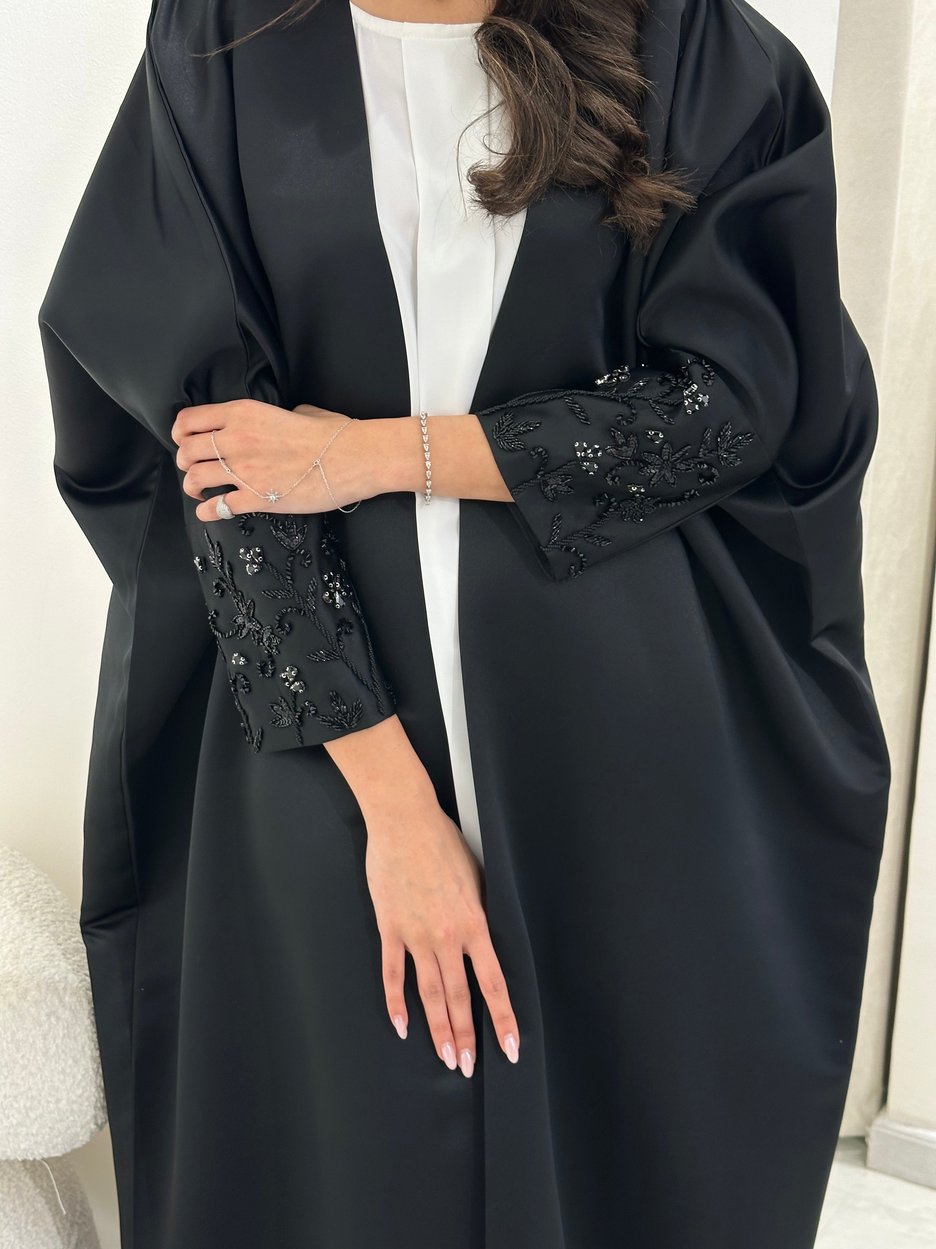 C 0903 Black Beaded Bisht Abaya