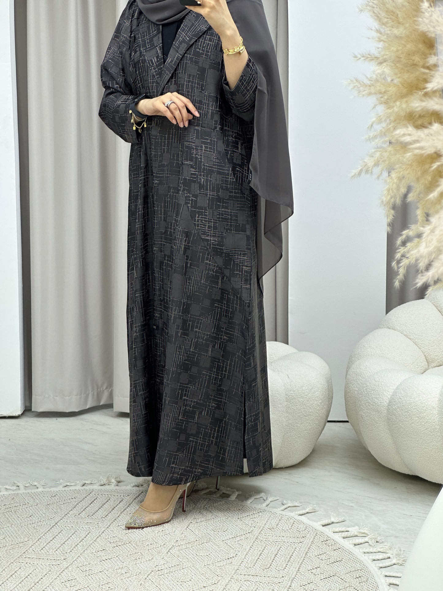 C Grey Coat Winter Abaya