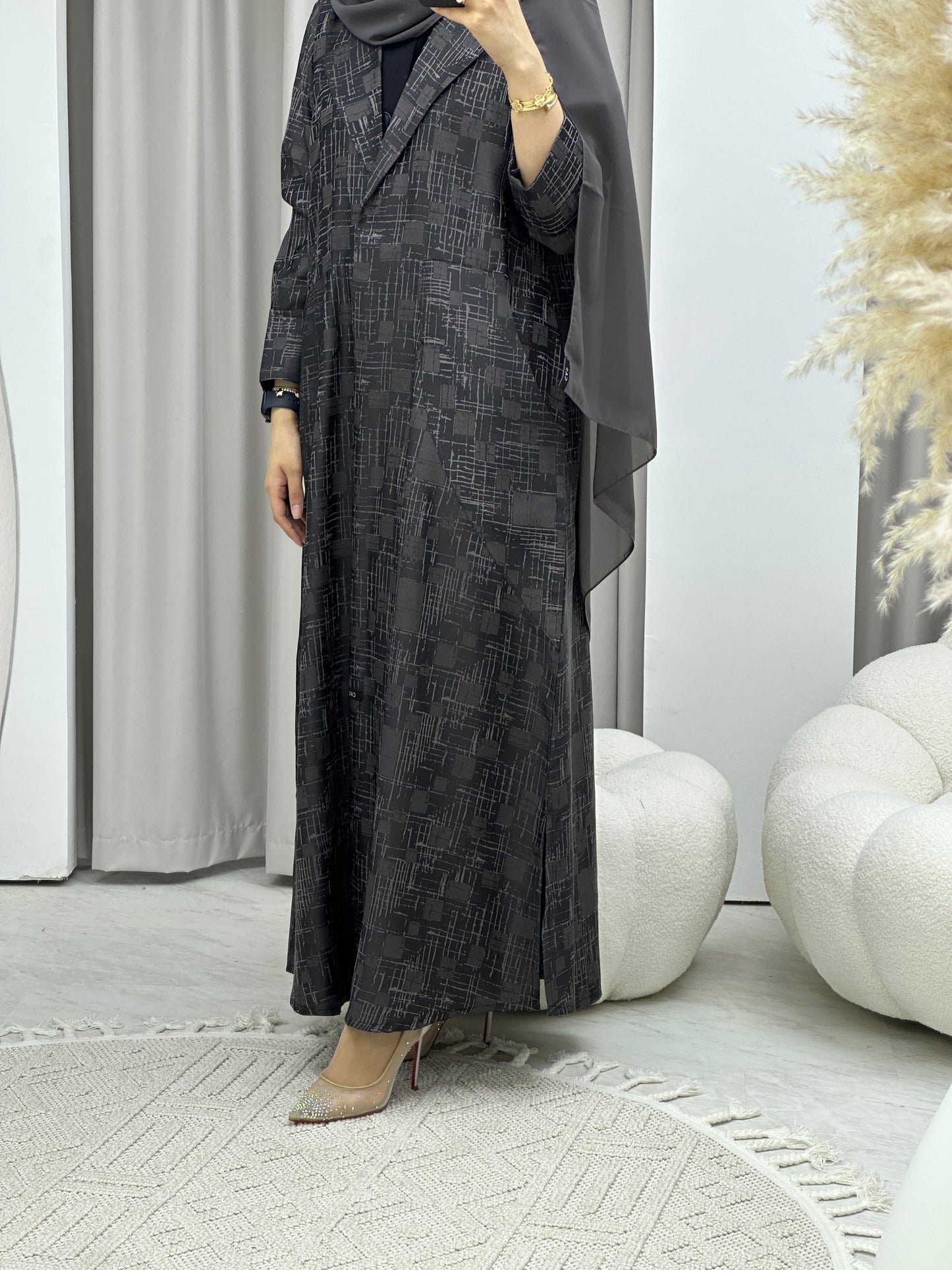 C Grey Coat Winter Abaya