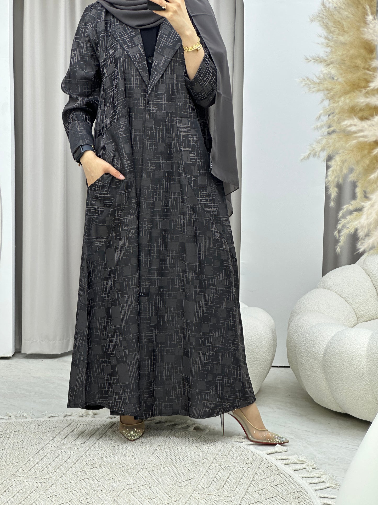 C Grey Coat Winter Abaya