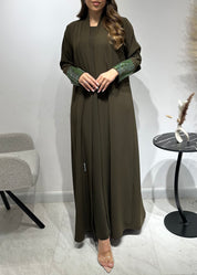 C 1551-02 Olive Beaded Abaya