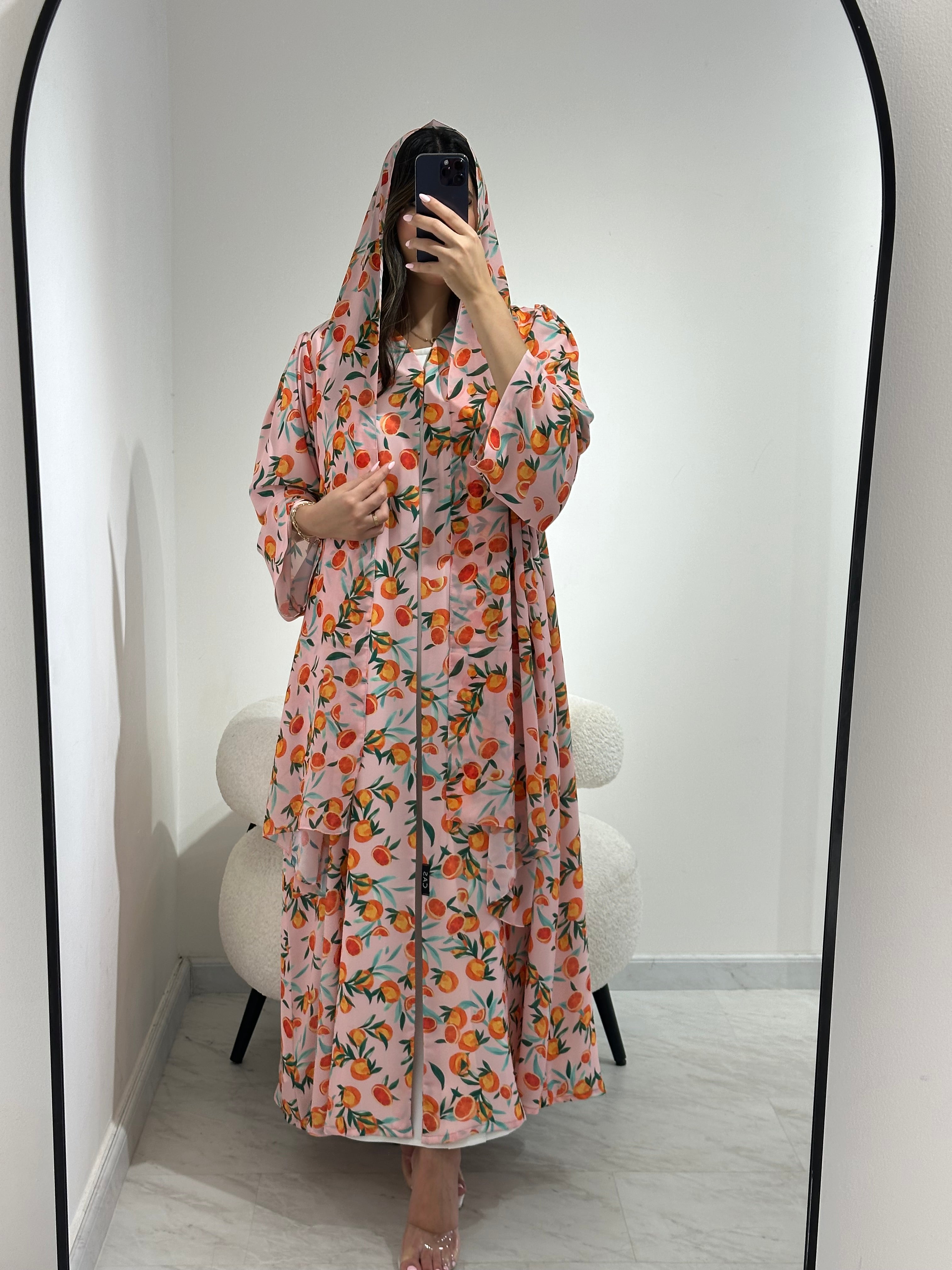 C 1371 Pink Citrus Printed Abaya
