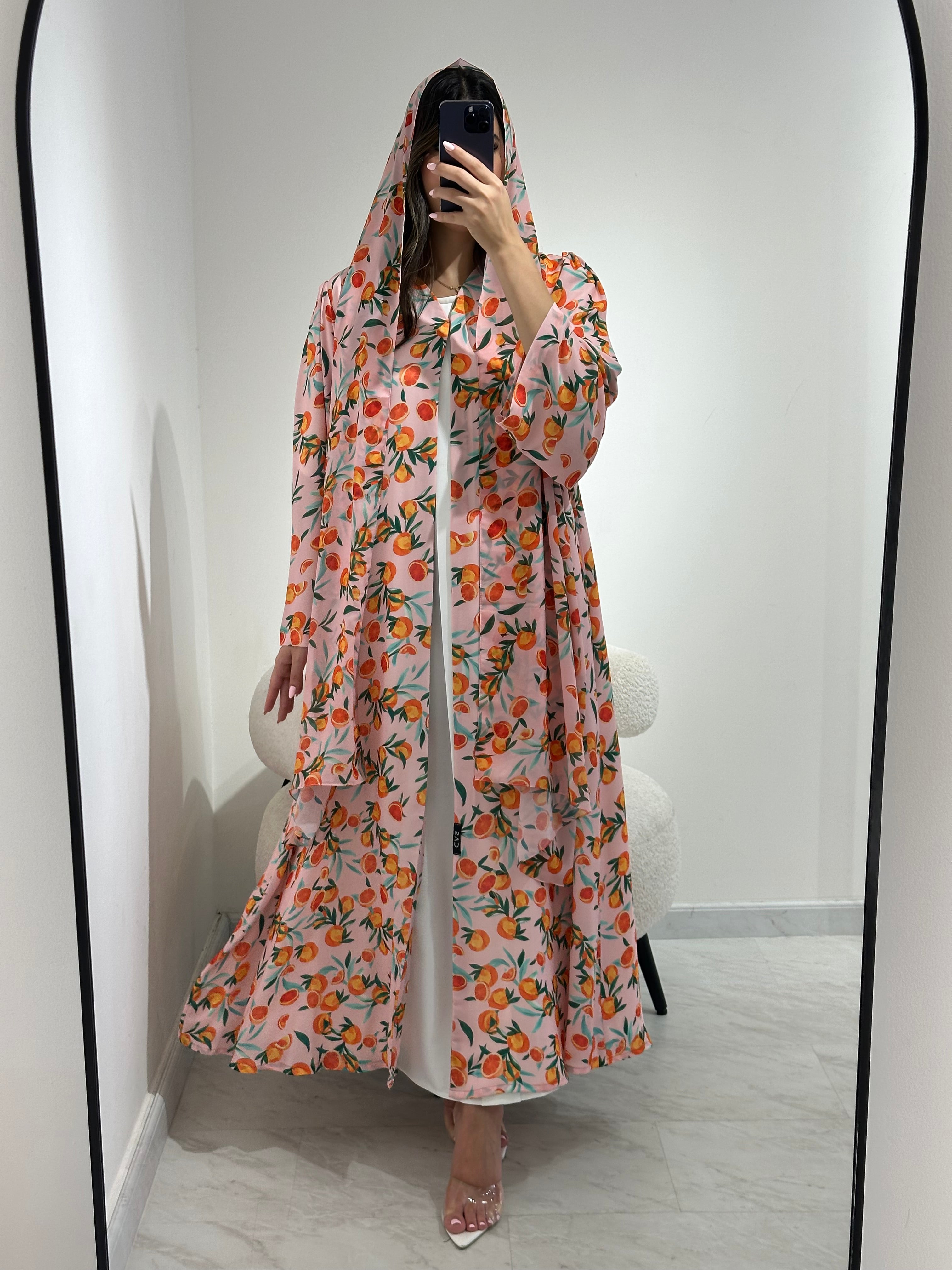 C 1371 Pink Citrus Printed Abaya