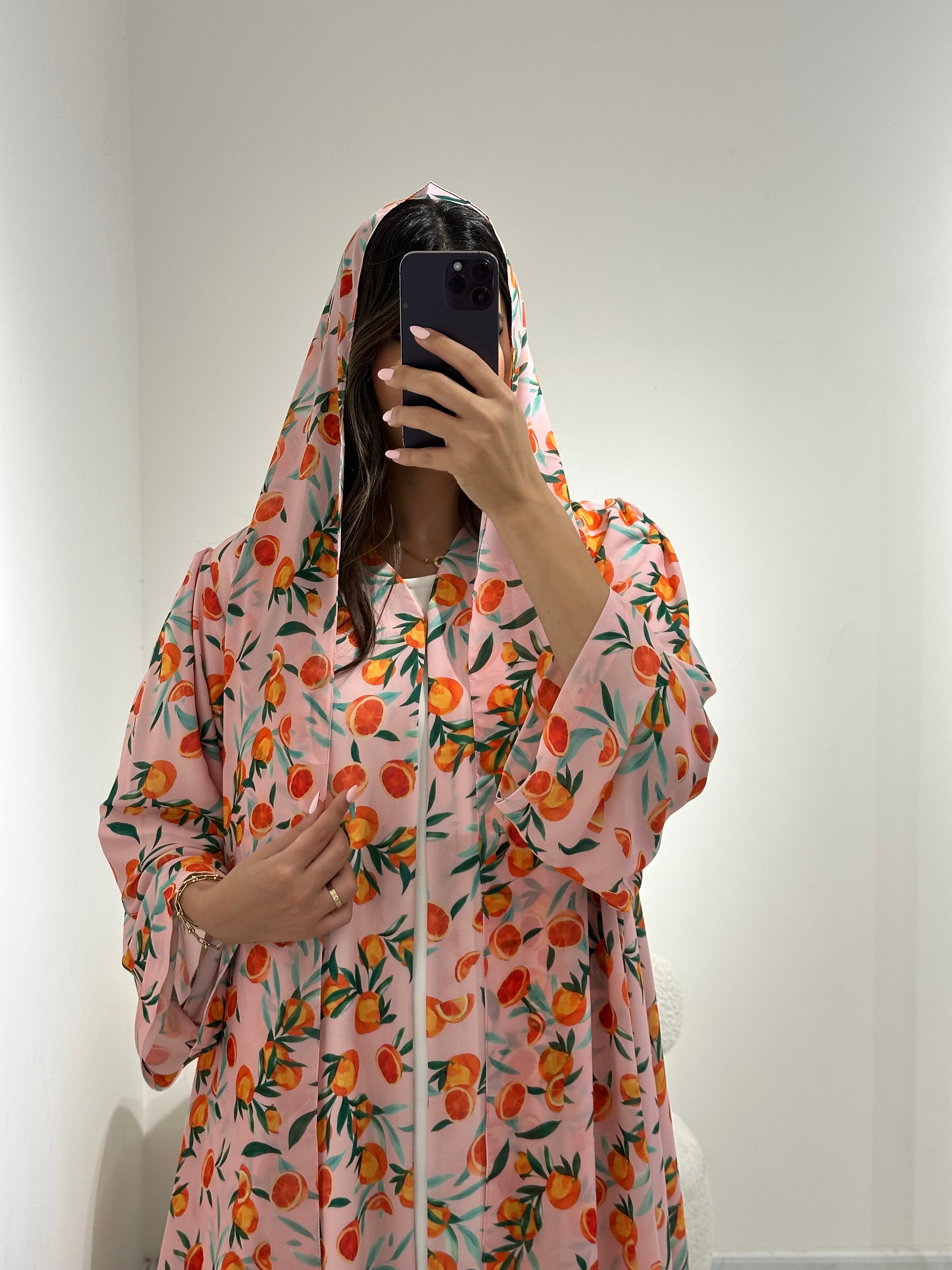 C 1371 Pink Citrus Printed Abaya