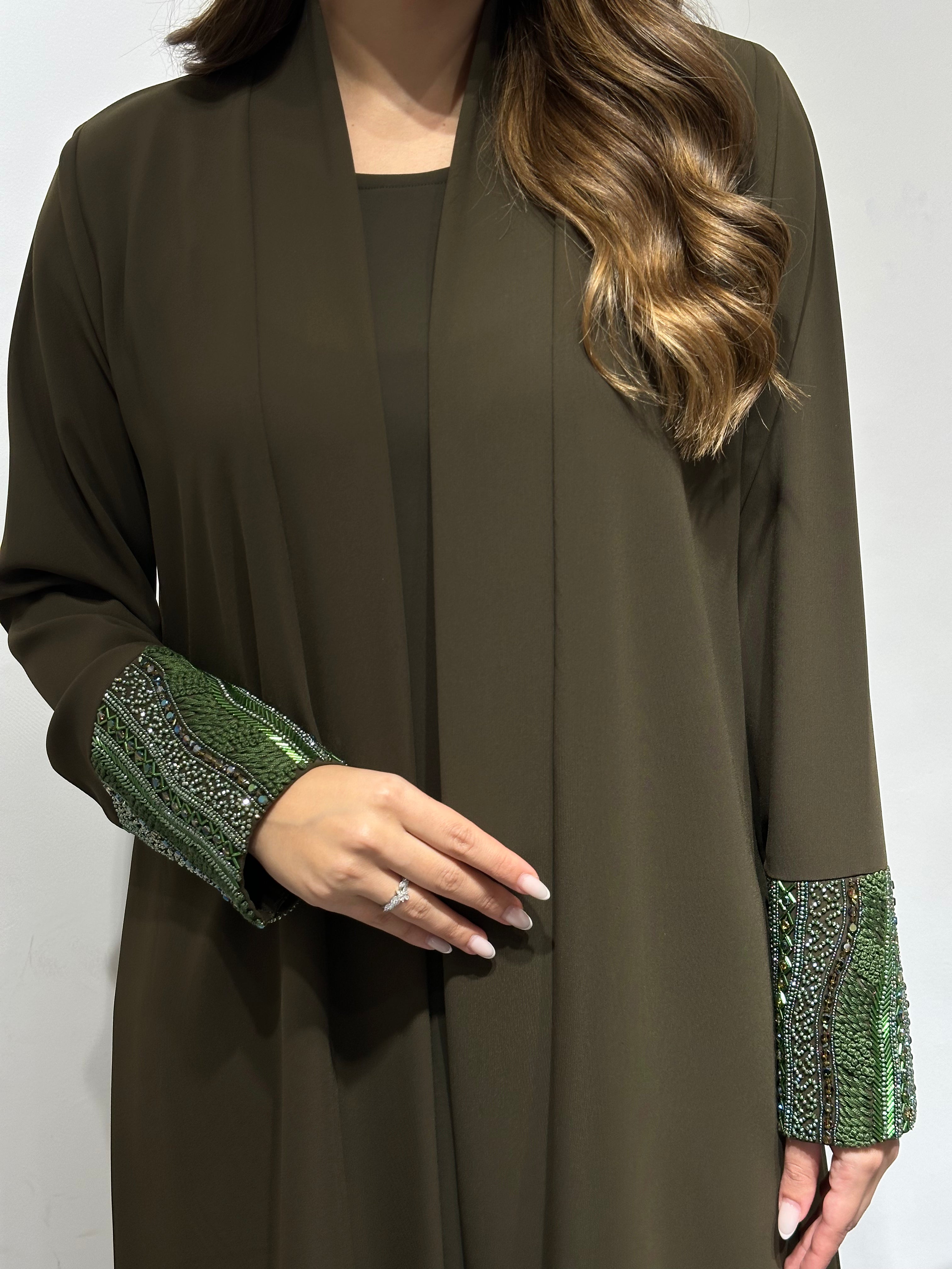 C 1551-02 Olive Beaded Abaya