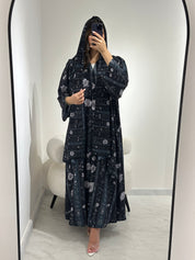 C 1373 Dark Grey Floral Abaya