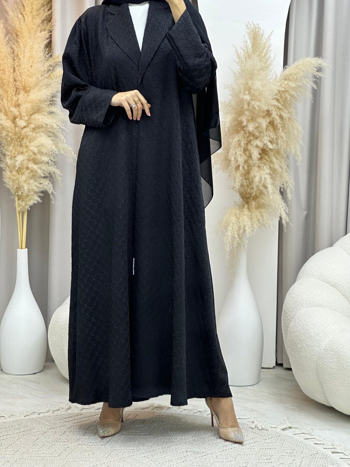 C 0006-06 Black Coat Silk Eid Abaya