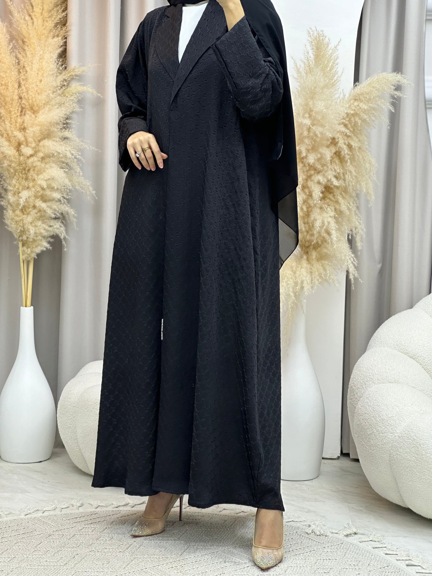 C 0006-06 Black Coat Silk Eid Abaya